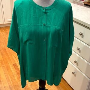 Diane Von Furstenberg Gteen Silk Button-Down Blouse, Sz M